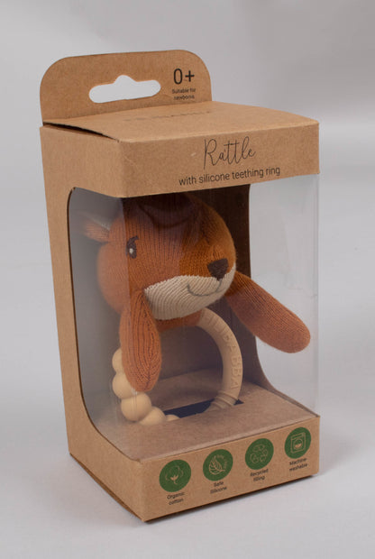 Rattle with silicone teething ring - Freya the fox 